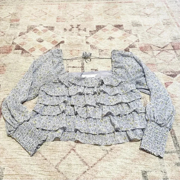 ASTR The Label• Purple floral ruffle blouse size large - Picture 6 of 12